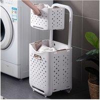 Living and Home 2-Tier Foldable Laundry Baskets with Casters in White