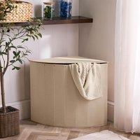 OHS Corner Laundry Basket Foldable Hamper with Lid in Natural