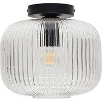 First Choice Lighting Batley Large - Clear Ribbed Glass Black Ceiling Light Fitting