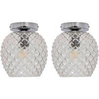 First Choice Lighting Set of 2 Baine - Clear Textured Glass Chrome Ceiling Light Fittings