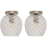 First Choice Lighting Set of 2 Baine - Textured Glass Satin Nickel Ceiling Light Fittings in Clear