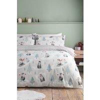 Catherine Lansfield Christmas Penguins 100% Brushed Cotton Duvet Cover Set in Green | Size: King