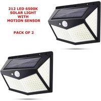 FLAVORA LED Solar Wall Lights 212 LED PIR Motion Sensor Security Lamps 2 Pack in Black