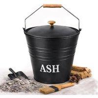 NESTLUNE 12L Ash Bucket With Lid BBQ Wood Fire Cast Iron Log in Black