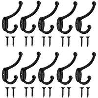 NESTLUNE 10PCS Metal Double Hat & Coat Hooks Door Wall Robe in Black | Size: 1000mm 10000mm