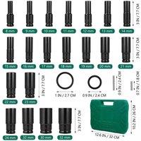 FLAVORA 20pcs 1/2" Drive Metric Deep Impact Socket Set in Black | Size: 10000mm x 520mm