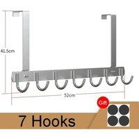 FLAVORA 7 Hooks Over The Door Hanger Clothes Coat Jacket Rack in Silver | Size: 500mm