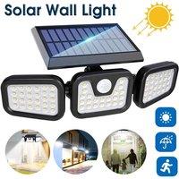 FLAVORA 3-Head 74 LED Solar Powered PIR Motion Sensor Wall Garden in Black