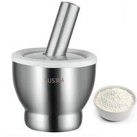 FLAVORA 10cm Steel Garlic Mortar & Pestle-Manual Crusher & Grinder in Silver | Size: 0.6m2