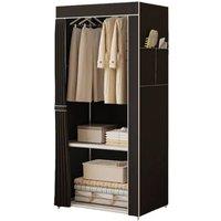 FLAVORA Large Fabric Canvas Wardrobe With Hanging Rail Shelving in Black | Size: 0.6m2