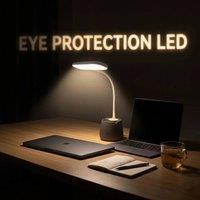EONLION LED Desk Lamp With Pen & Phone Holder in White