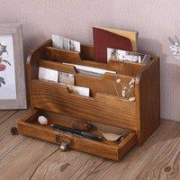 NESTLUNE Wooden Storage Box Drawer Office File Holder in Brown | Size: 100 cm x 15 cm