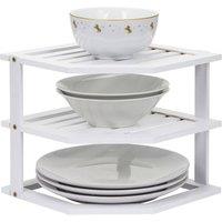 Kelvenix White 3 TIER BAMBOO CORNER KITCHEN PLATE RACK | Size: 0.6m2