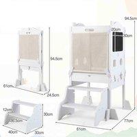 CASART Foldable Toddler Step Stool with Chalkboards Standing Kitchen Tower in White