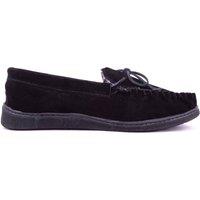 ABSOLUTE FOOTWEAR Men's Smooth Suede Slip On Moccasin Style Slippers Shoes with Lace Up Design in Black | Size: 7