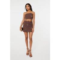 Pink Vanilla Women's Brown Sequin Embroidered Mini Skirt | Size: Small