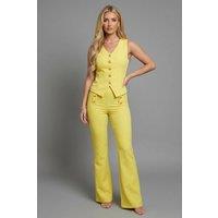 STYLEWISE Women's Button Waistcoat Top & Wide Leg Trouser Co-Ord Set in Yellow | Size: 10