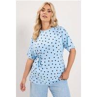 Yours Women's Spot Print T-Shirt in Blue | Size: 22-24