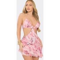 EGO Women's Strappy Cut Out Floral Mini Dress in Light Pink | Size: 8