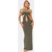 EGO Women's Sleeveless Cut Out Maxi Dress in Olive | Size: 10