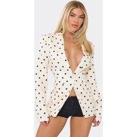 EGO Women's Tailored Long Sleeve Plunging Neckline Polka Dot Blazer in Cream | Size: 8
