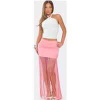 EGO Women's Tasseled Satin Mid Rise Maxi Skirt in Rose Gold | Size: 6
