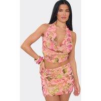 EGO Women's Sleeveless Halter Neck Sequin Floral Top in Light Pink | Size: 8