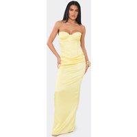 EGO Women's Drape Satin Low Rise Maxi Skirt in Lemon | Size: 6