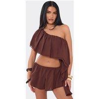 EGO Women's Strappy Off-The Shoulder Ruched Playsuit in Chocolate | Size: 10