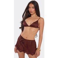 EGO Women's Strappy V-neck Satin Bralet in Wine | Size: 8