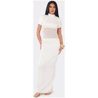 EGO Women's Panelled Short Sleeve Panel Satin Maxi Dress in Cream | Size: 14