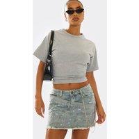 EGO Women's Chain Detail Denim Low Rise Mini Skirt in Baby Blue | Size: 10
