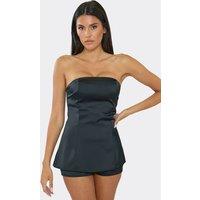 EGO Women's Sleeveless Bandeau Satin Playsuit in Black | Size: 10