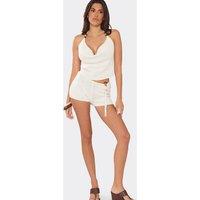EGO Women's Bead Detail Knit Low Rise Mini Shorts in Cream | Size: Medium