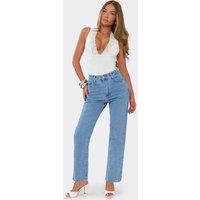 EGO Women's Straight Leg Denim Jeans in Mid Blue | Size: 14