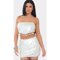 EGO Women's Sleeveless Bandeau Tasseled Top in White | Size: 8