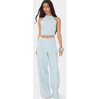 EGO Women's Wide Leg Pleated Mid Rise Trousers in Duck Egg Blue | Size: 8