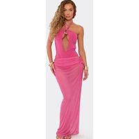 EGO Women's Tie Foldover Mesh Low Rise Maxi Skirt in Bright Pink | Size: 6