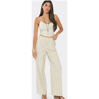EGO Women's Wide Leg Tie Pinstripe Trousers in Light Sand | Size: 16