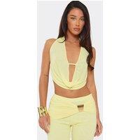 EGO Women's Sleeveless Cowl Neck Tie Back Top in Lemon | Size: 6