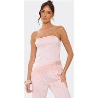 EGO Women's Sleeveless Bandeau Lace Trim Contrast Satin Top in Dusty Pink | Size: 12