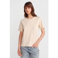 Dilvin Women's Cotton Crew Neck T-Shirt in Light Beige | Size: Small