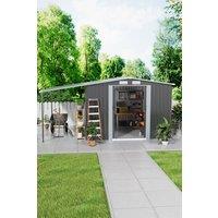 Living and Home 10x8ft Metal Shed Garden Storage Shed Apex Roof Double Door with Sun Shade in Dark Grey
