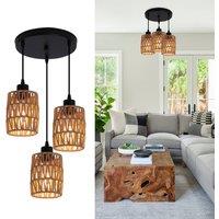 NIVOR 3 - Light Rattan Farmhouse Cluster Pendant Light in Brown