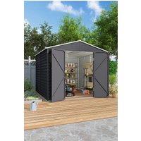H&O Direct Outdoo Charcoal Steel Storage Shed with Front Windows