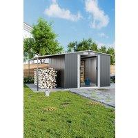 H&O Direct Metal Outdoor Garden Storage Shed with Lean-to in Dark Grey