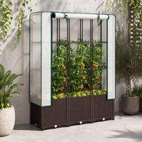 STILVORA Raised Garden Bed with Trellis & PE Cover in Brown