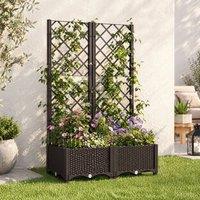 STILVORA Raised Garden Bed with Trellis Brown