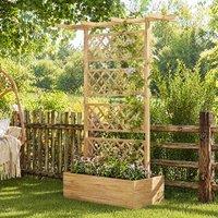 STILVORA Raised Planter Box with Trellis & Roof in Natural Wood