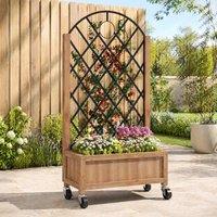 STILVORA Raised Planter with Steel Trellis & Wheels in Brown